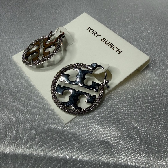 Tory Burch silver miller pave earrings brand new - Picture 2 of 2